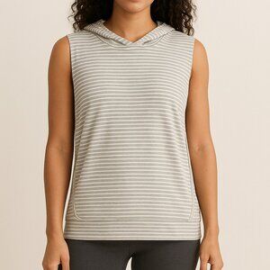 Beyond Yoga Gray Striped Sleeveless Muscle Tee Hoodiej Size Medium